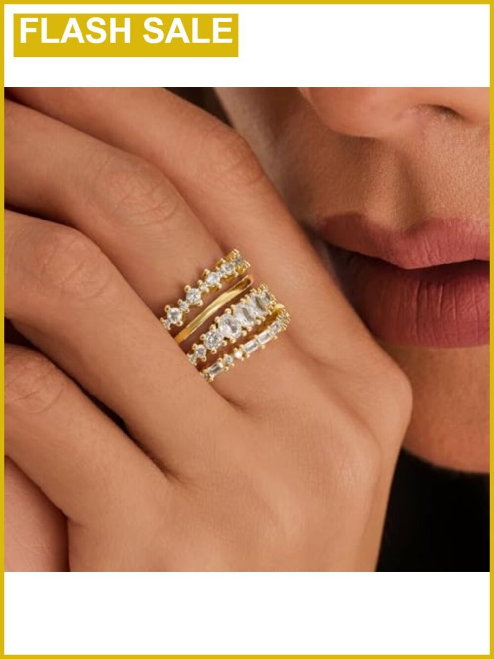 18K Gold Plated Stackable Rings Set Cubic Zirconia Pave Stacking Rings - Picture 3 of 6